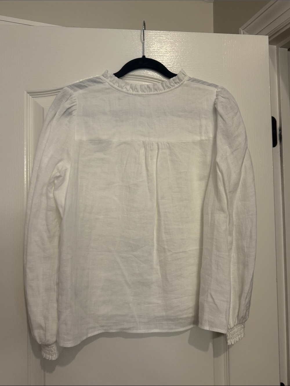 Boden White Linen V-Neck Ruffle-Trim Blouse - Picture 4 of 4
